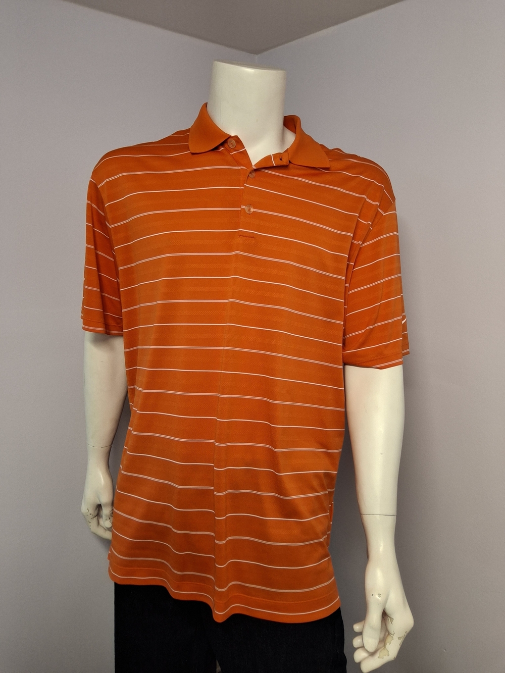 Nike Golf Men's Orange/White Striped Collared Short Sleeve Polo Shirt Size XL